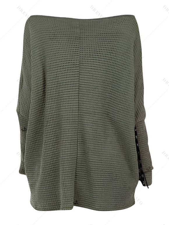 Women Outfit Solid Color Textured Skew Neck Top and Zipper Buckle Leggings Set - Vert Armée S | US 4