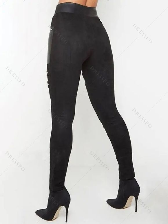 Women Outfit Solid Color Textured Skew Neck Top and Zipper Buckle Leggings Set - Vert Armée S | US 4