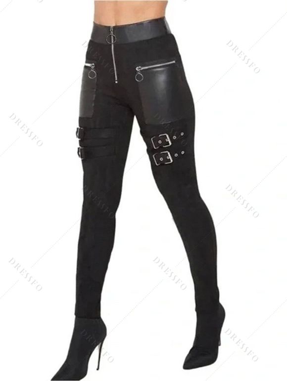 Women Outfit Solid Color Textured Skew Neck Top and Zipper Buckle Leggings Set - Vert Armée S | US 4