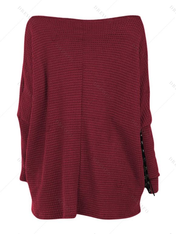 Women Gothic Outfit Textured Skew Neck Top and Grommet Hollow Out Pants Set - Rouge foncé S | US 4