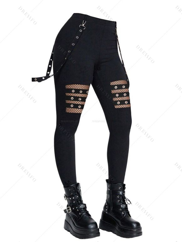Women Gothic Outfit Textured Skew Neck Top and Grommet Hollow Out Pants Set - Noir S | US 4