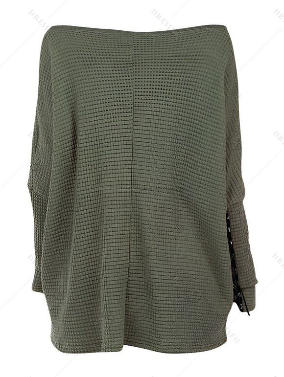 Women Gothic Outfit Textured Skew Neck Top and Grommet Hollow Out Pants Set - Vert S | US 4