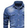 Men's Casual Denim Shirt Retro Washed Front Pocket Long Sleeve Button Up Shirt - Bleu L