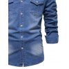 Men's Casual Denim Shirt Retro Washed Front Pocket Long Sleeve Button Up Shirt - Bleu 2XL