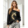 Casual Sweatshirt Leopard Print Skew Neck Pullover Sweatshirt - d'or S | US 4