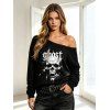 Gothic Sweatshirt Letter Skulls Star Print Skew Neck Pullover Sweatshirt - Noir XXL | US 14