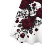 Gothic Couple Outfit Skulls Rose Floral Print Spaghetti Strap Mini Dress and Shirt Set - Blanc S | US 4