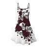 Gothic Couple Outfit Skulls Rose Floral Print Spaghetti Strap Mini Dress and Shirt Set - Blanc S | US 4