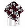 Gothic Couple Outfit Skulls Rose Floral Print Spaghetti Strap Mini Dress and Shirt Set - Blanc S | US 4