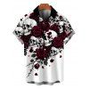 Gothic Couple Outfit Skulls Rose Floral Print Spaghetti Strap Mini Dress and Shirt Set - Blanc S | US 4