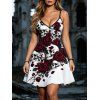Gothic Couple Outfit Skulls Rose Floral Print Spaghetti Strap Mini Dress and Shirt Set - Blanc S | US 4
