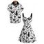 Gothic Couple Outfit Skulls Bat Black Cat Print Ruched Bust Mini Dress and Shirt Halloween Set - Blanc S | US 4