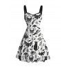 Gothic Couple Outfit Skulls Bat Black Cat Print Ruched Bust Mini Dress and Shirt Halloween Set - Blanc S | US 4