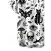 Gothic Couple Outfit Skulls Bat Black Cat Print Ruched Bust Mini Dress and Shirt Halloween Set - Blanc S | US 4