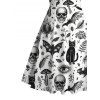 Gothic Couple Outfit Skulls Bat Black Cat Print Ruched Bust Mini Dress and Shirt Halloween Set - Blanc S | US 4