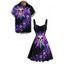 Vacation Couple Outfit Psychedelic Cosmic Sun‑Skull Starry Sky Print Ruched Bust Mini Dress and Shirt Set - Noir S | US 4