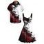 Gothic Couple Outfit Contrast Color Galaxy Rose Floral Skulls Print Ruched Bust Mini Dress and Shirt Set - Rouge foncé S | US 4