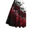 Gothic Couple Outfit Contrast Color Galaxy Rose Floral Skulls Print Ruched Bust Mini Dress and Shirt Set - Rouge foncé S | US 4