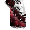 Gothic Couple Outfit Contrast Color Galaxy Rose Floral Skulls Print Ruched Bust Mini Dress and Shirt Set - Rouge foncé S | US 4