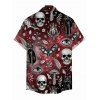 Gothic Couple Outfit Bat Skulls Mushroom Galaxy Print Ruffle Off the Shoulder Bell Sleeve Lace Up Belt Handkerchief Dress and Shirt Set - Rouge foncé S | US 4