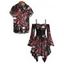 Gothic Couple Outfit Bat Skulls Mushroom Galaxy Print Ruffle Off the Shoulder Bell Sleeve Lace Up Belt Handkerchief Dress and Shirt Set - Rouge foncé S | US 4