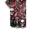 Gothic Couple Outfit Bat Skulls Mushroom Galaxy Print Ruffle Off the Shoulder Bell Sleeve Lace Up Belt Handkerchief Dress and Shirt Set - Rouge foncé S | US 4