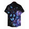 Vacation Couple Outfit Celestial Sun Moon Floral Butterfly Print Spaghetti Strap Mini Dress and Shirt Set - Noir S | US 4