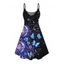 Vacation Dress Celestial Sun Moon Floral Butterfly Print Spaghetti Strap Mini Dress - Noir S | US 4