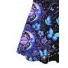 Vacation Dress Celestial Sun Moon Floral Butterfly Print Spaghetti Strap Mini Dress - Noir XXXXXL | US 20