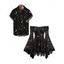 Gothic Couple Outfit Vintage Mystical Celestial Moon Star Print Off the Shoulder Bell Sleeve Dress and Shirt Set - Noir S | US 4