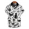 Men's Gothic Shirt Skulls Bat Black Cat Print Button Up Halloween Shirt - Blanc S