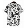 Men's Gothic Shirt Skulls Bat Black Cat Print Button Up Halloween Shirt - Blanc S
