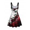 Gothic Dress Contrast Color Galaxy Rose Floral Skulls Print Ruched Bust Mini Dress - Rouge foncé M | US 6