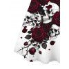 Gothic Dress Skulls Rose Floral Print Spaghetti Strap Mini Dress - Blanc L | US 8-10