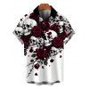 Men's Gothic Shirt Skulls Rose Floral Print Button Up Shirt - Blanc XL