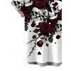 Men's Gothic Shirt Skulls Rose Floral Print Button Up Shirt - Blanc XL