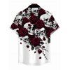 Men's Gothic Shirt Skulls Rose Floral Print Button Up Shirt - Blanc XL