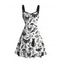 Gothic Dress Skulls Bat Black Cat Print Ruched Bust Mini Halloween Dress - Blanc S | US 4