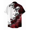 Men's Gothic Shirt Contrast Color Galaxy Rose Floral Skulls Print Button Up Shirt - Rouge foncé M