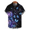 Men's Vacation Shirt Celestial Sun Moon Floral Butterfly Print Button Up Shirt - Noir M