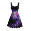 Vacation Dress Psychedelic Cosmic Sun‑Skull Starry Sky Print Ruched Bust Mini Dress - Noir S | US 4