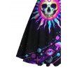 Vacation Dress Psychedelic Cosmic Sun‑Skull Starry Sky Print Ruched Bust Mini Dress - Noir S | US 4