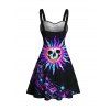 Vacation Dress Psychedelic Cosmic Sun‑Skull Starry Sky Print Ruched Bust Mini Dress - Noir S | US 4