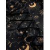Gothic Dress Vintage Mystical Celestial Moon Star Print Ruched Off the Shoulder Bell Sleeve Mini Dress - Noir M | US 6