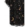 Men's Vintage Shirt Mystical Celestial Moon Star Print Button Up Shirt - Noir S