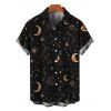 Men's Vintage Shirt Mystical Celestial Moon Star Print Button Up Shirt - Noir S