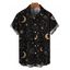Men's Vintage Shirt Mystical Celestial Moon Star Print Button Up Shirt - Noir S