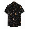 Men's Vintage Shirt Mystical Celestial Moon Star Print Button Up Shirt - Noir S