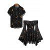 Gothic Couple Outfit Vintage Mystical Celestial Moon Star Print Off the Shoulder Bell Sleeve Dress and Shirt Set - Noir S | US 4