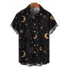 Gothic Couple Outfit Vintage Mystical Celestial Moon Star Print Off the Shoulder Bell Sleeve Dress and Shirt Set - Noir S | US 4